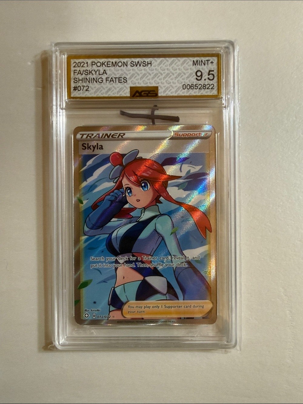 Pokemon Skyla Full Art Holo Card - Red Hair, Blue Outfit